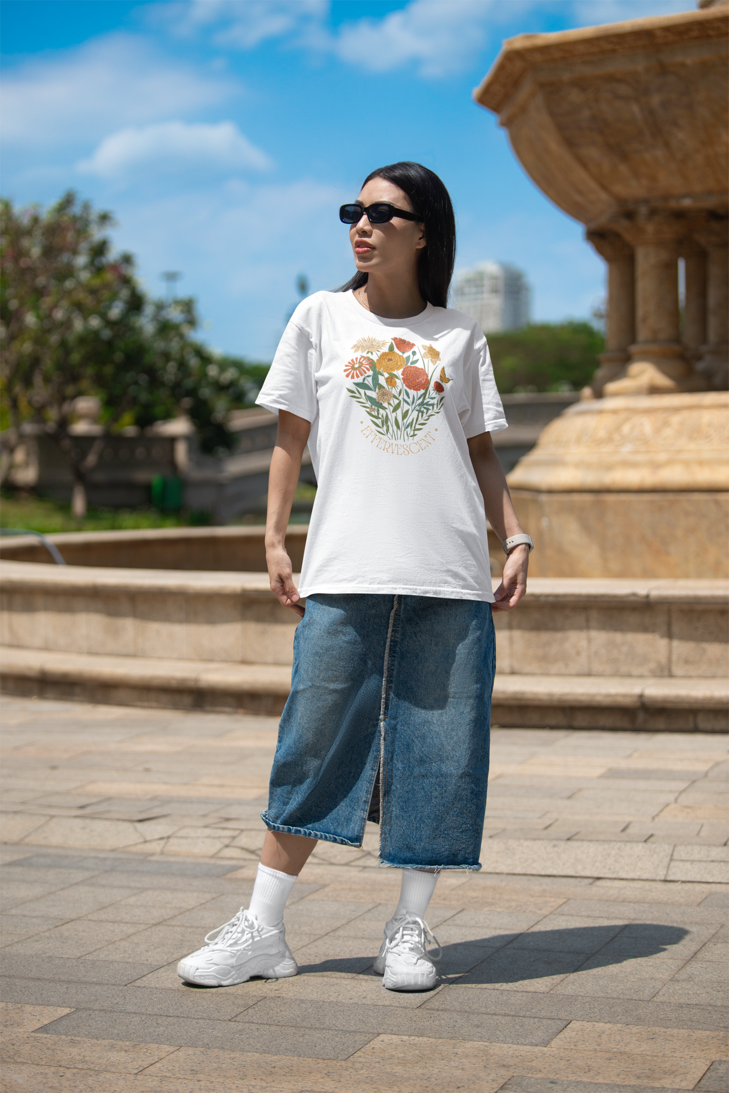 Oversized Effervescent Flowers Printed T-Shirt