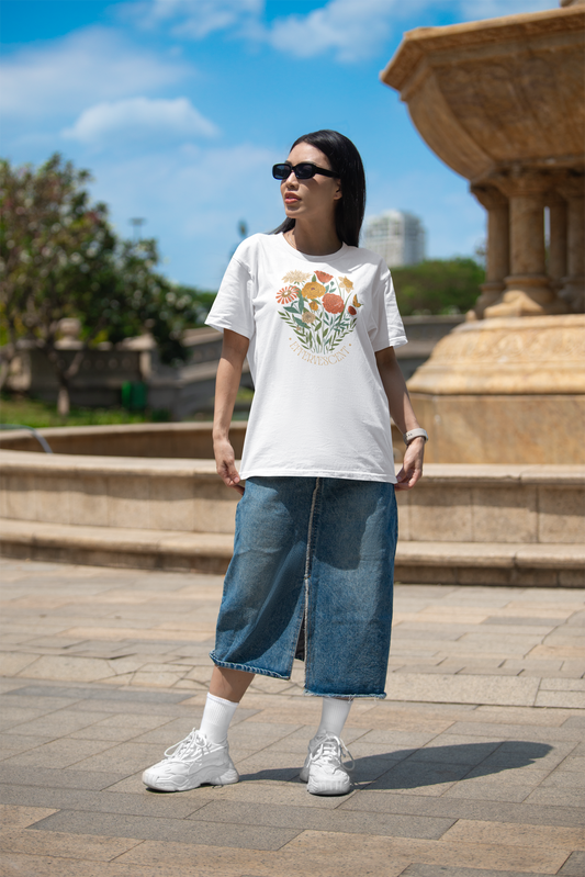 Oversized Effervescent Flowers Printed T-Shirt